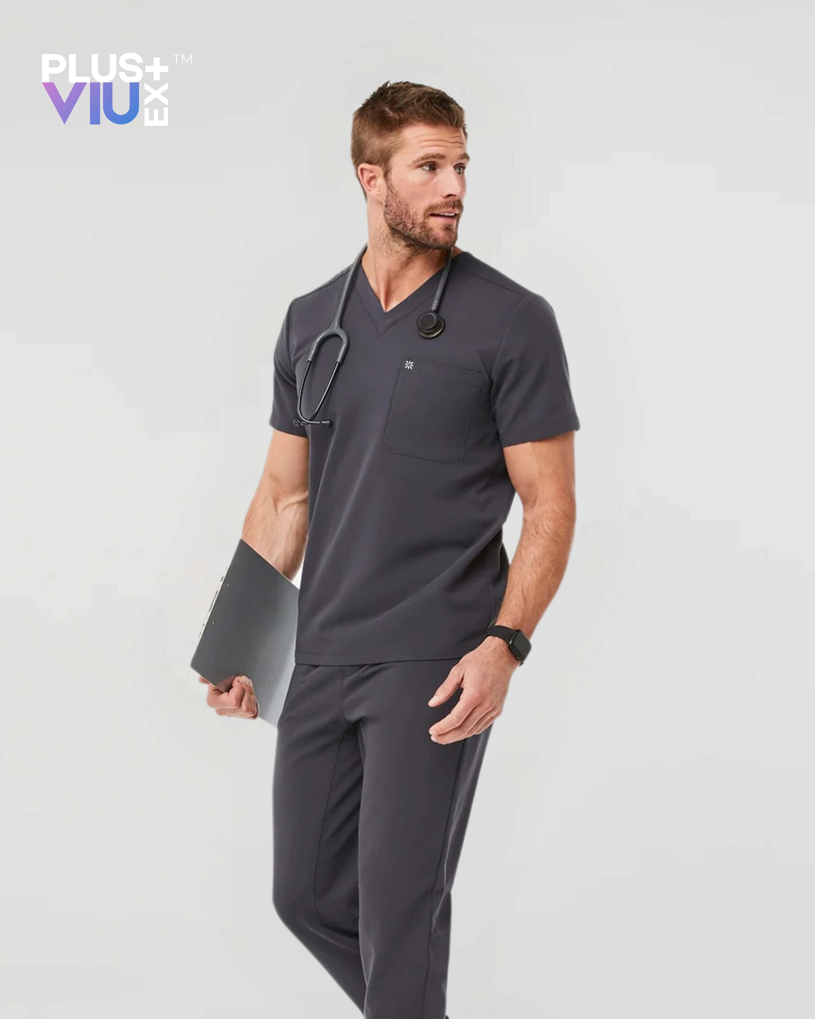 ARMKPLUS+, Full set Charcoal  ( V Neck ) For Men