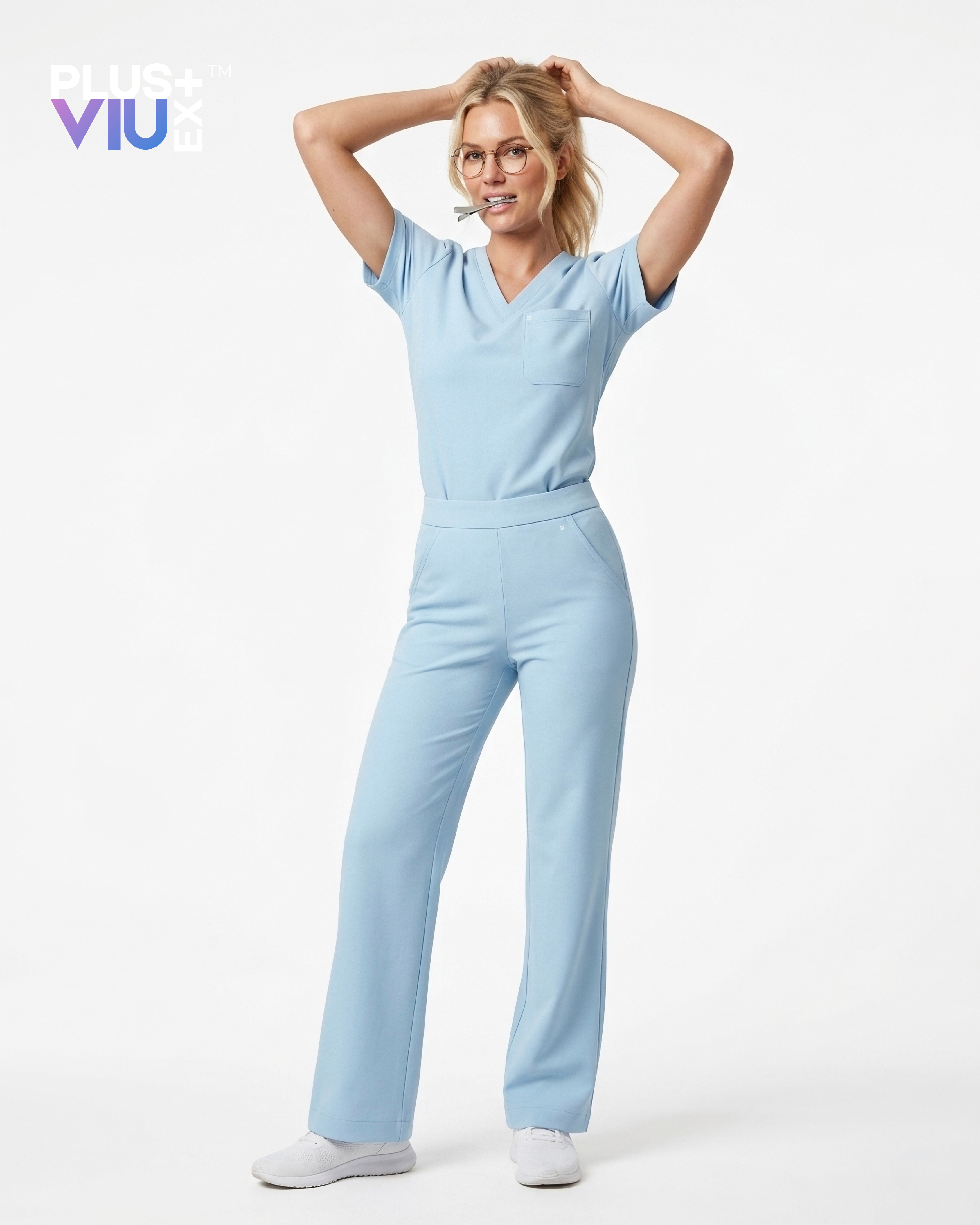 ARMKPLUS+, Full set Chambray ( V Neck ) For Women